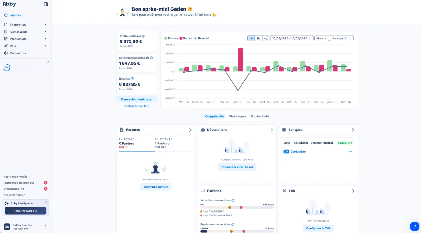 Dashboard Abby avec facturation et suivi des paiements