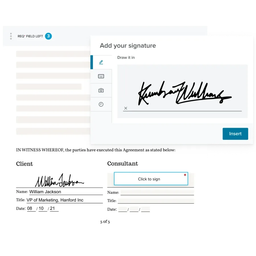 Dashboard principal de Dropbox Sign avec la liste des documents en attente et signés