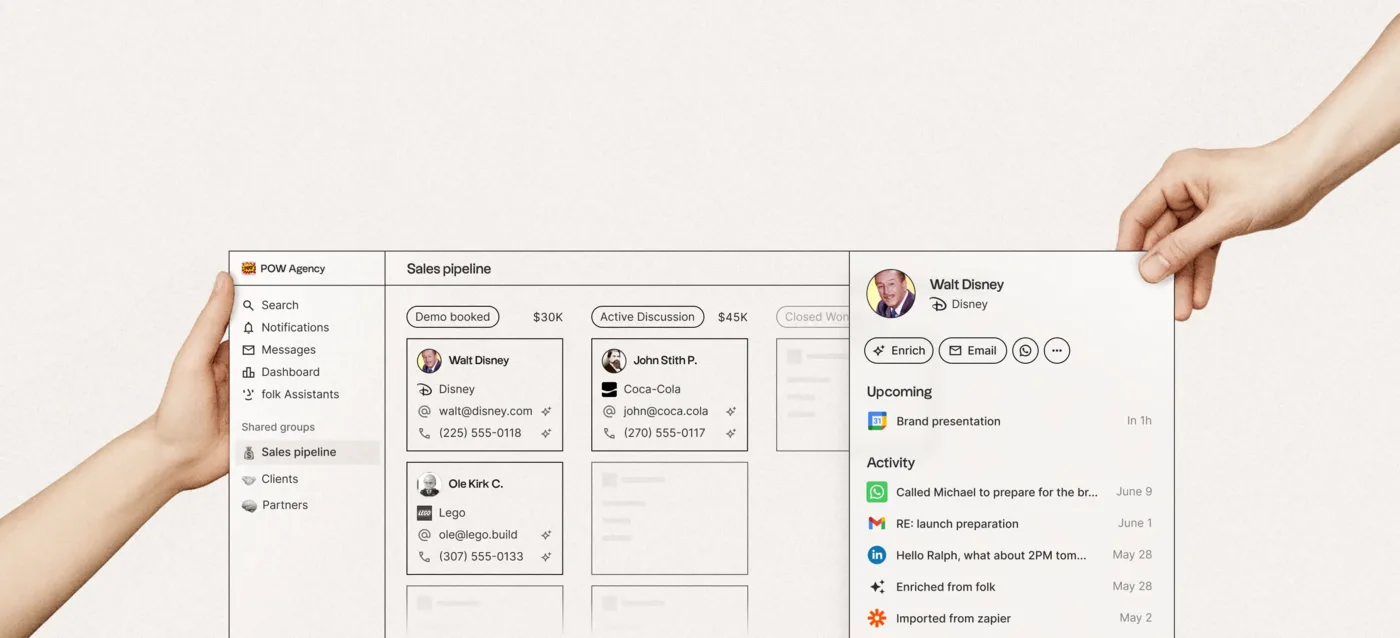 Dashboard Folk : vue contacts avec colonnes personnalisées et tags