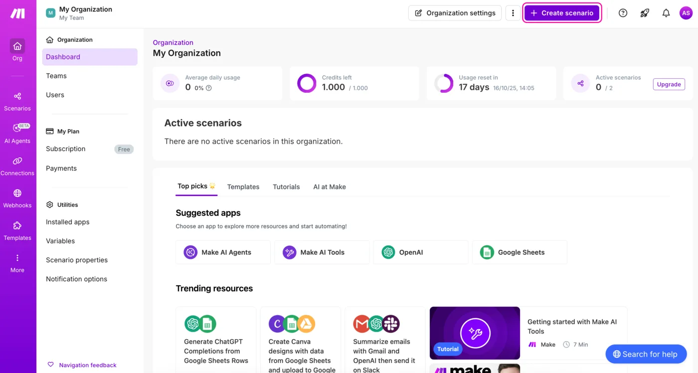 Make : bibliothèque d'intégrations