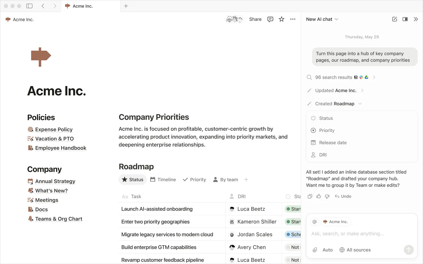 Notion : vue base de données avec colonnes personnalisées et vues multiples