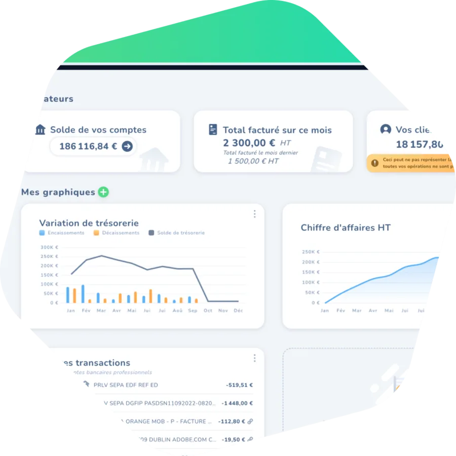 Tableau de bord Tiime avec synchronisation bancaire