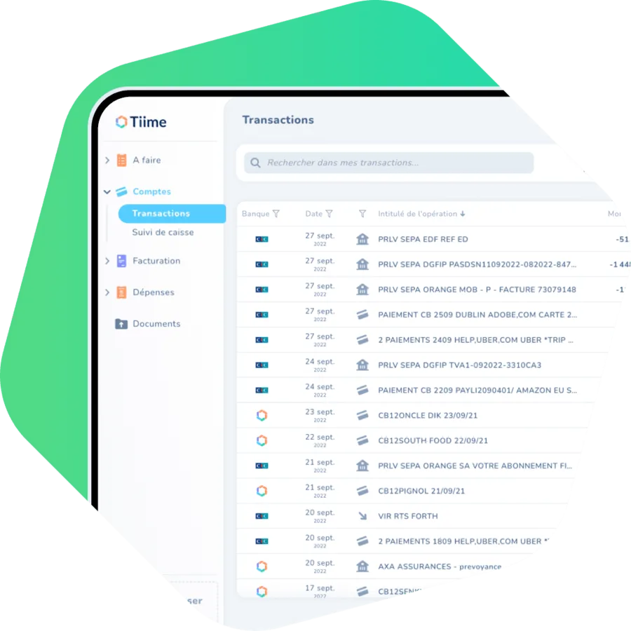 Interface de configuration Tiime pour auto-entrepreneur