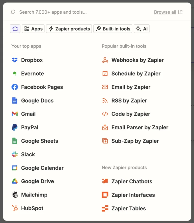 Zapier : bibliothèque de 7 000+ intégrations